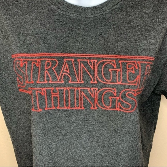 Stranger Things Dark Grey Red Logo Tee T Shirt Womens Large Casual Stretch - Picture 2 of 9